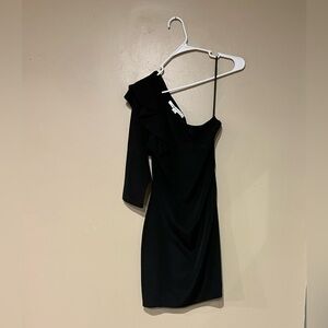 DIANE VON FURSTENBERG Little Black Dress sz 2 SILK SPANDEX One Shoulder Ruffle